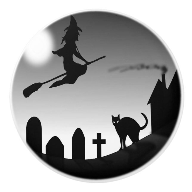 HALLOWEEN WITCH SILHOUETTE CERAMIC KNOB (Front)