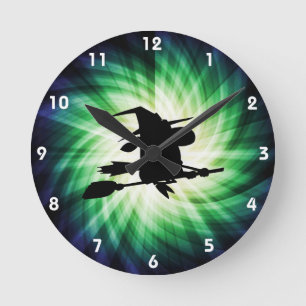 Halloween Witch Silhouette; Cool Round Clock