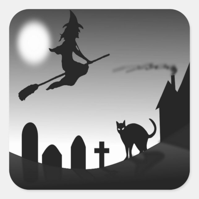 HALLOWEEN WITCH SILHOUETTE SQUARE STICKER (Front)