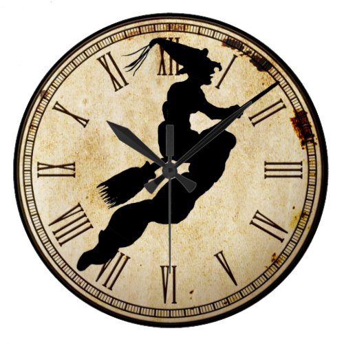 Halloween Witch Silhouette | Vintage Clock Face