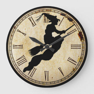 Halloween Witch Silhouette   Vintage Clock Face