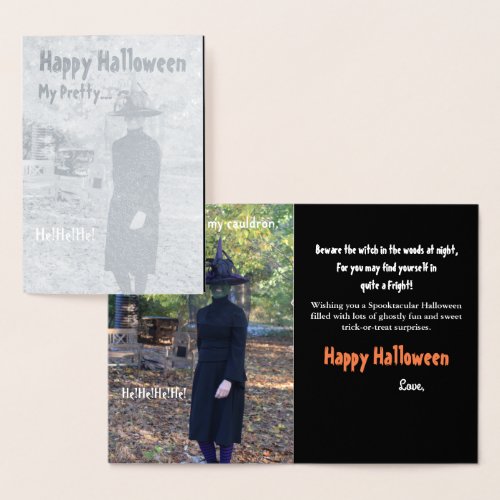 Halloween Witch Silver Foil Greeting Card
