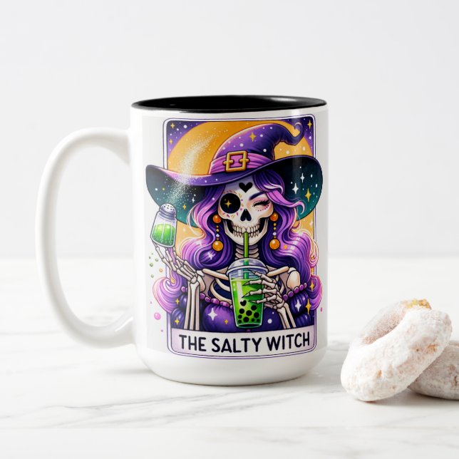 Halloween Witch Skeleton Coffee Mug (With Donut)