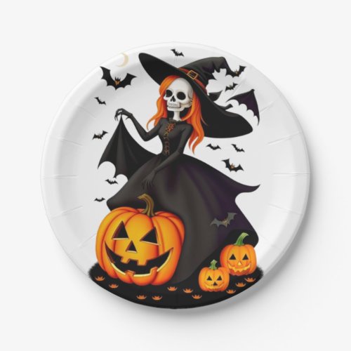 Halloween witch skull paper plates