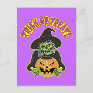 Halloween Witch Skull Postcard