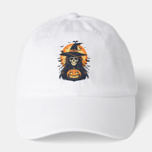Halloween Witch Skull with Jack O Lantern Pumpkin
