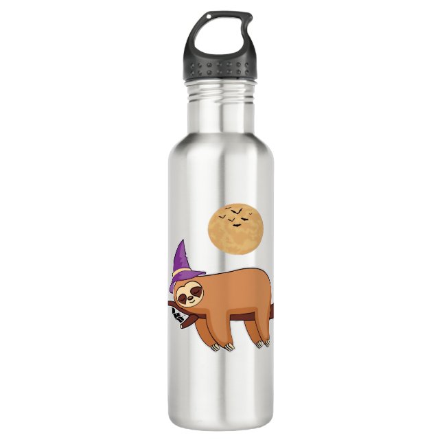 Halloween Witch Sloth Oversized T-Shirt Stainless Steel Water Bottle (Front)