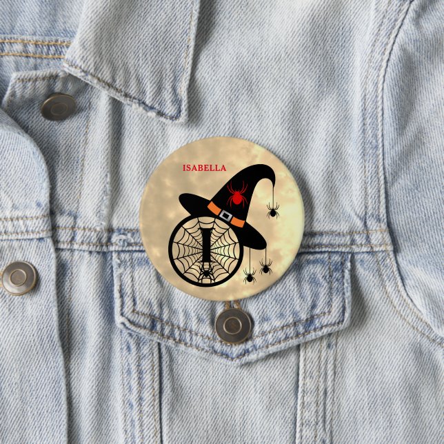 Halloween Witch Spider Monogram I Custom Name Button (In Situ)