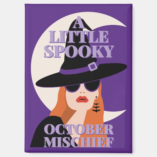 Halloween Witch Spooky October Mischief Purple Magnet (Front)