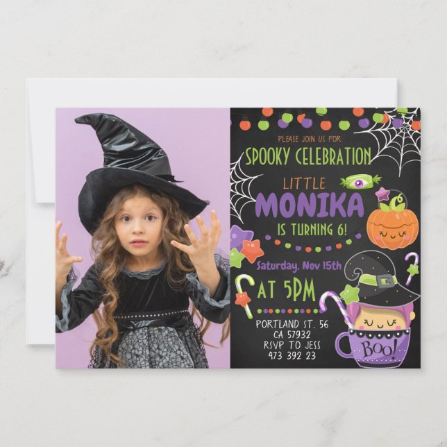Halloween Witch Spooky Photo Kids Birthday Invitation (Front)