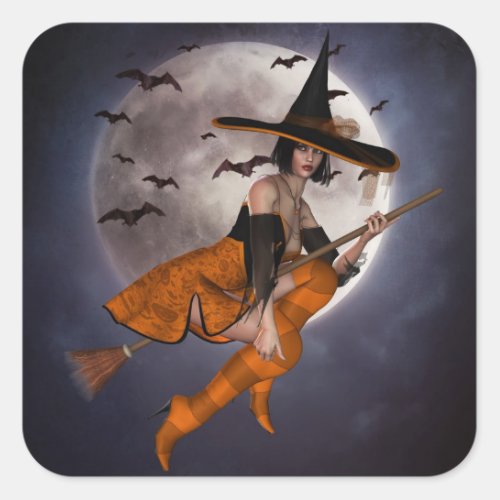 Halloween Witch Square Stickers