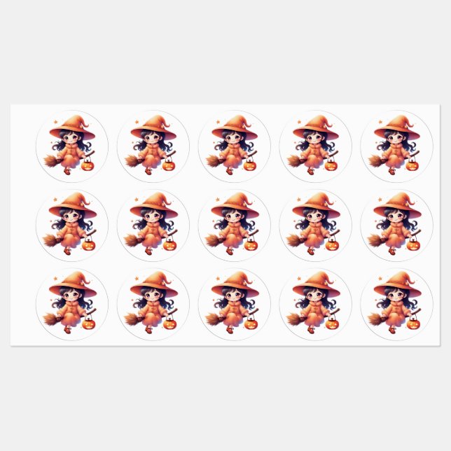 “Halloween Witch Stickers – Cute Pumpkin Witch wit (Sheet)