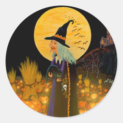 Halloween witch stickerswitch and Jack_O_Lanterns Classic Round Sticker