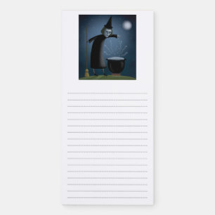 Halloween Witch Stirring Brew In A Cauldron Fridge Magnetic Notepad