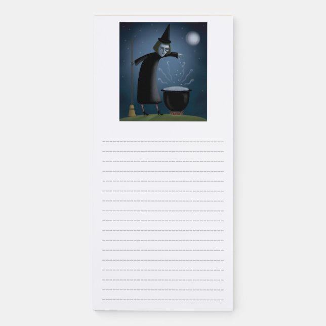 Halloween Witch Stirring Brew In A Cauldron Fridge Magnetic Notepad (Front)