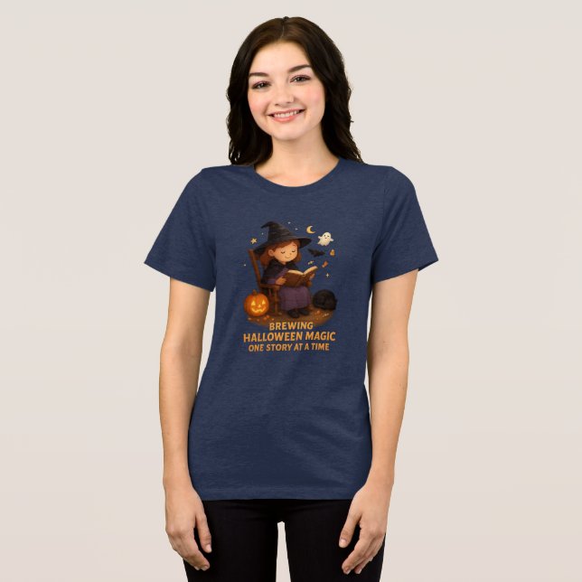 Halloween Witch Storybook T-Shirt Spooky Family Tri-Blend Shirt (Front Full)
