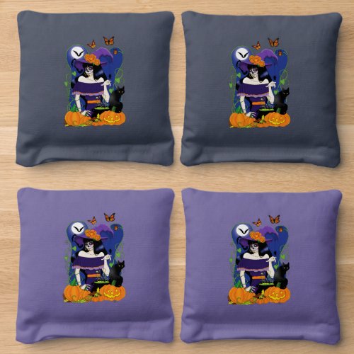 Halloween Witch Sugar Skull  Cornhole Bags