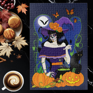 Halloween Witch Sugar Skull Jigsaw Puzzle