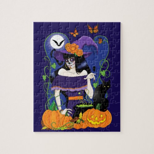 Halloween Witch Sugar Skull Jigsaw Puzzle