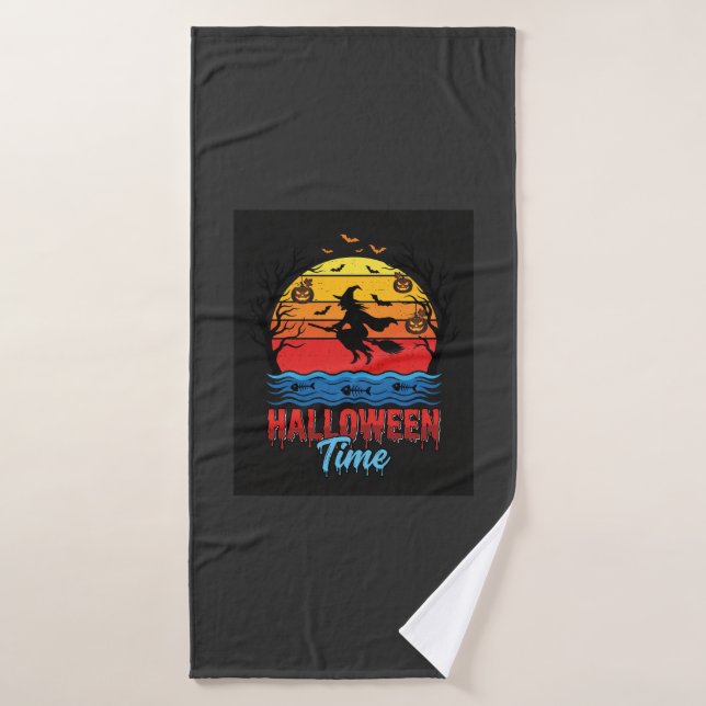 Halloween Witch Sunset Vector Bath Towel Set (Bath Towel)