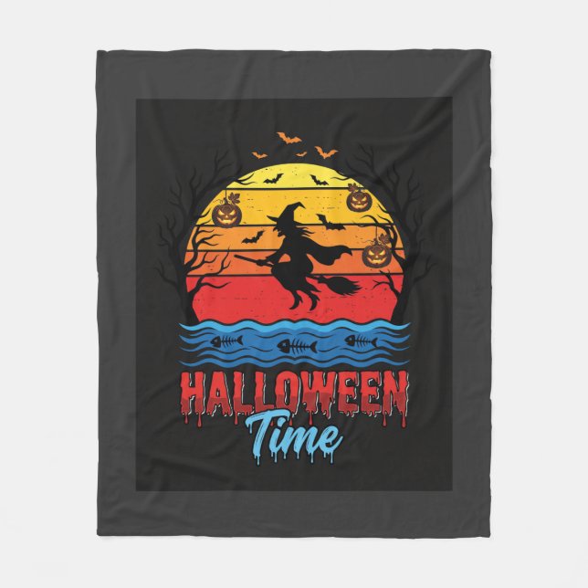 Halloween Witch Sunset Vector Fleece Blanket (Front)