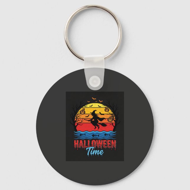 Halloween Witch Sunset Vector Keychain (Front)
