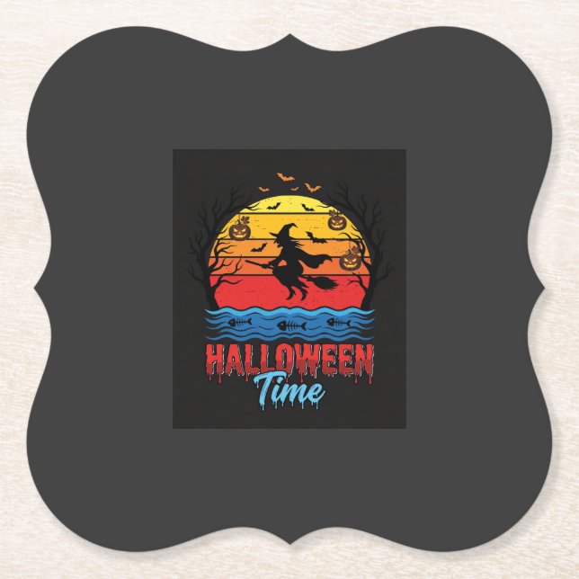 Halloween Witch Sunset Vector Paper Coaster (Front)