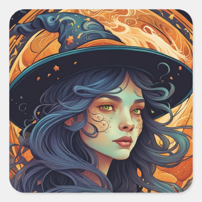 Halloween Witch Theme Square Sticker (Front)