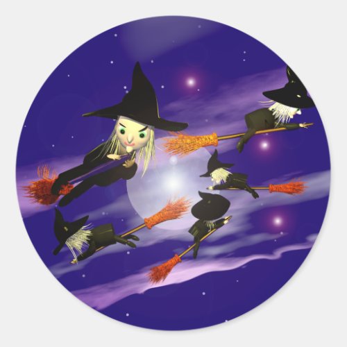 Halloween Witch Traffic Classic Round Sticker