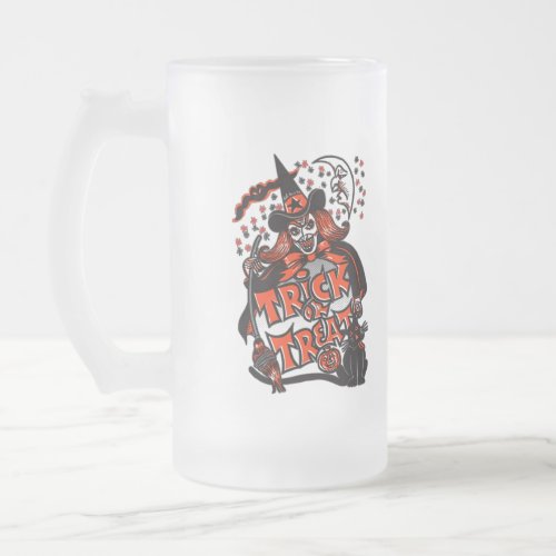 Halloween Witch Trick or Treat Frosted Glass Beer Mug