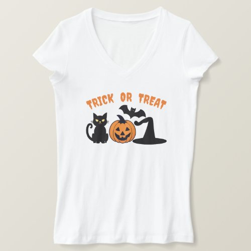 Halloween Witch Trick or Treat Tee Black Cat T_Shirt