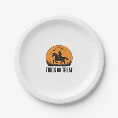 Halloween Witch Trick Or Treat Vintage Moon_1 Paper Plates