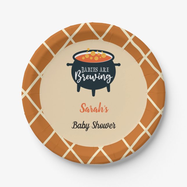 Halloween Witch Twins Baby Shower, Custom name Paper Plates (Front)