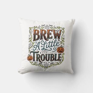 Halloween Witch Typography Brew A Little Trouble_1 Throw Pillow