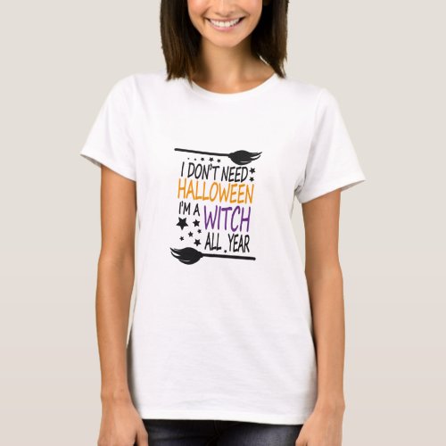 Halloween Witch Typography Fun Modern Graphic Cool T_Shirt