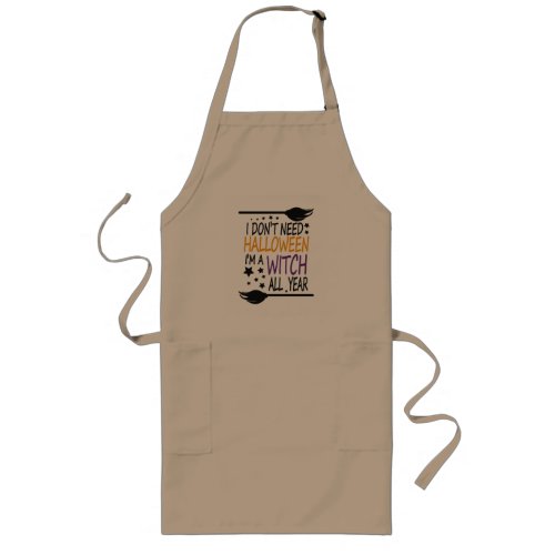 Halloween Witch Typography Funny Graphic Cute Cool Long Apron
