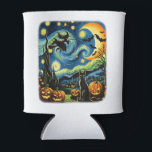 Halloween Witch Van Gogh Starry Night Black Cat Pu Can Cooler<br><div class="desc">Halloween Night Enchantment: Van Gogh's Starry Night design showcases a black cat surrounded by pumpkins & a Witch with her broom in a swirling celestial sky. For art enthusiasts, cat lovers, cat moms, or cat dads who love Halloween & their furry friends. A Spook-tacular Celebration: Classic art meets Halloween magic....</div>
