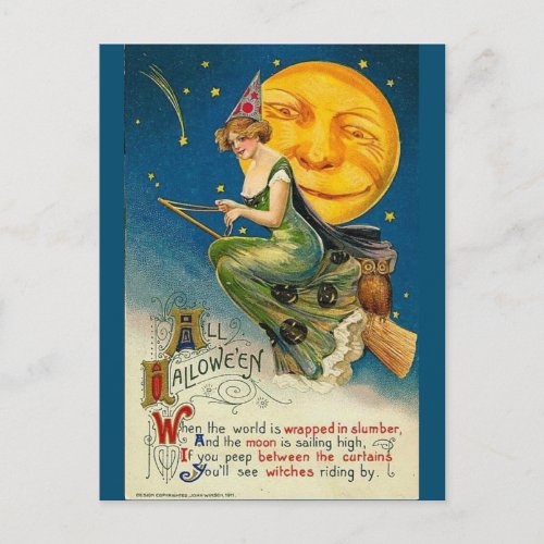 Halloween witch vintage art postcard