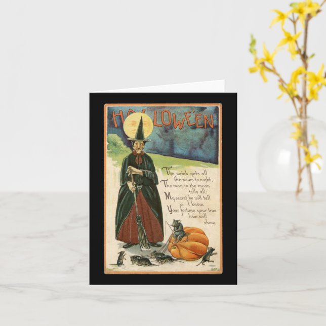 Halloween Witch Vintage Card (Yellow Flower)