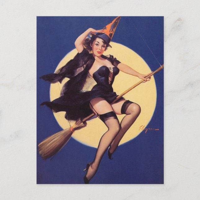 Halloween Witch ♡ Vintage pin up girl ♡ Postcard (Front)