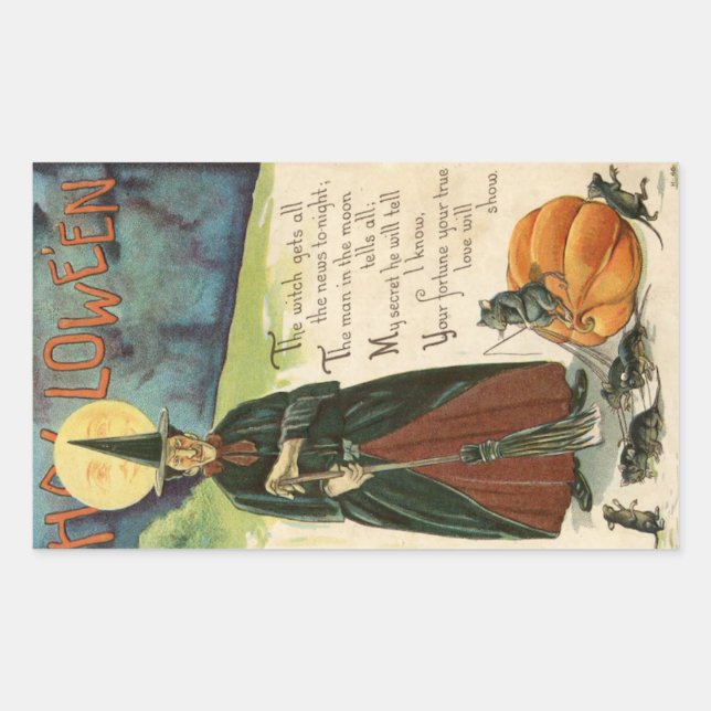 Halloween Witch Vintage Rectangular Sticker (Front)