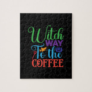 Halloween Witch Way To The Coffee Jigsaw Puzzle