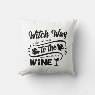Halloween Witch Way To The Wine Birthday Throw Pillow