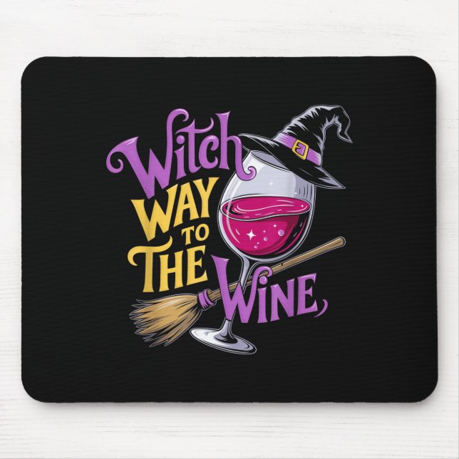 Halloween Witch Way To The Wine Funny Witch Wine L Mouse Pad (Front)