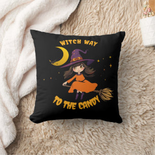 Halloween Witch- Which Way to The Candy Throw Pillow