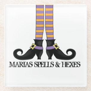 Halloween Witch Whimsical Fun Colorful Shoes Glass Coaster