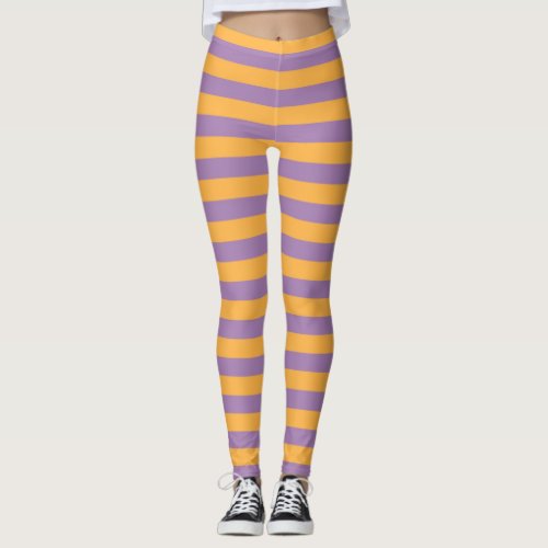 Halloween Witch Whimsical Orange Purple Striped Leggings