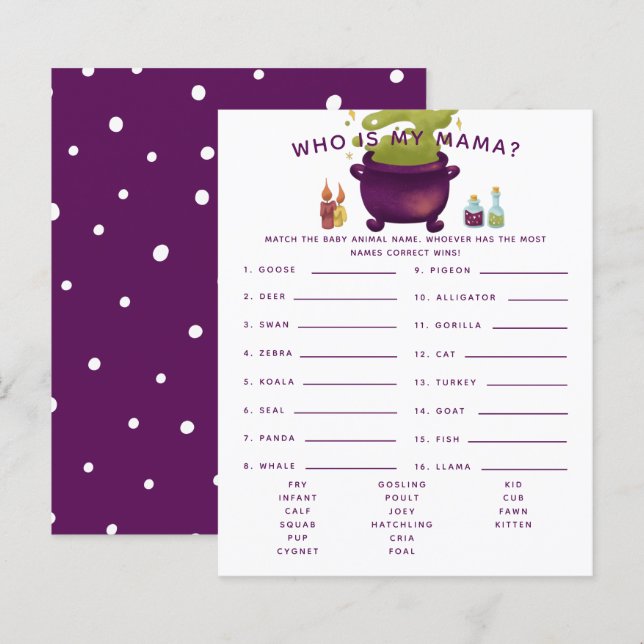 Halloween Witch Who Is My Mama Baby Shower Game (Front/Back)