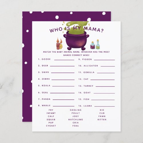 Halloween Witch Who Is My Mama Baby Shower Game
