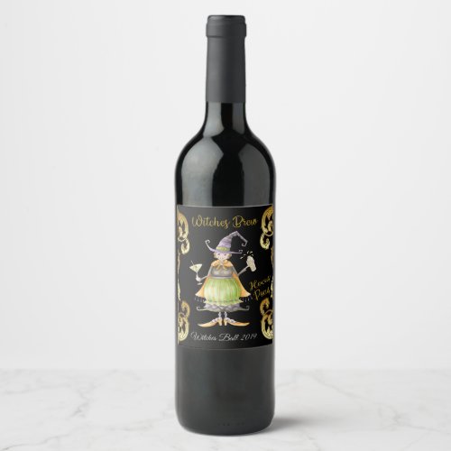 Halloween Witch Wine Bottle label